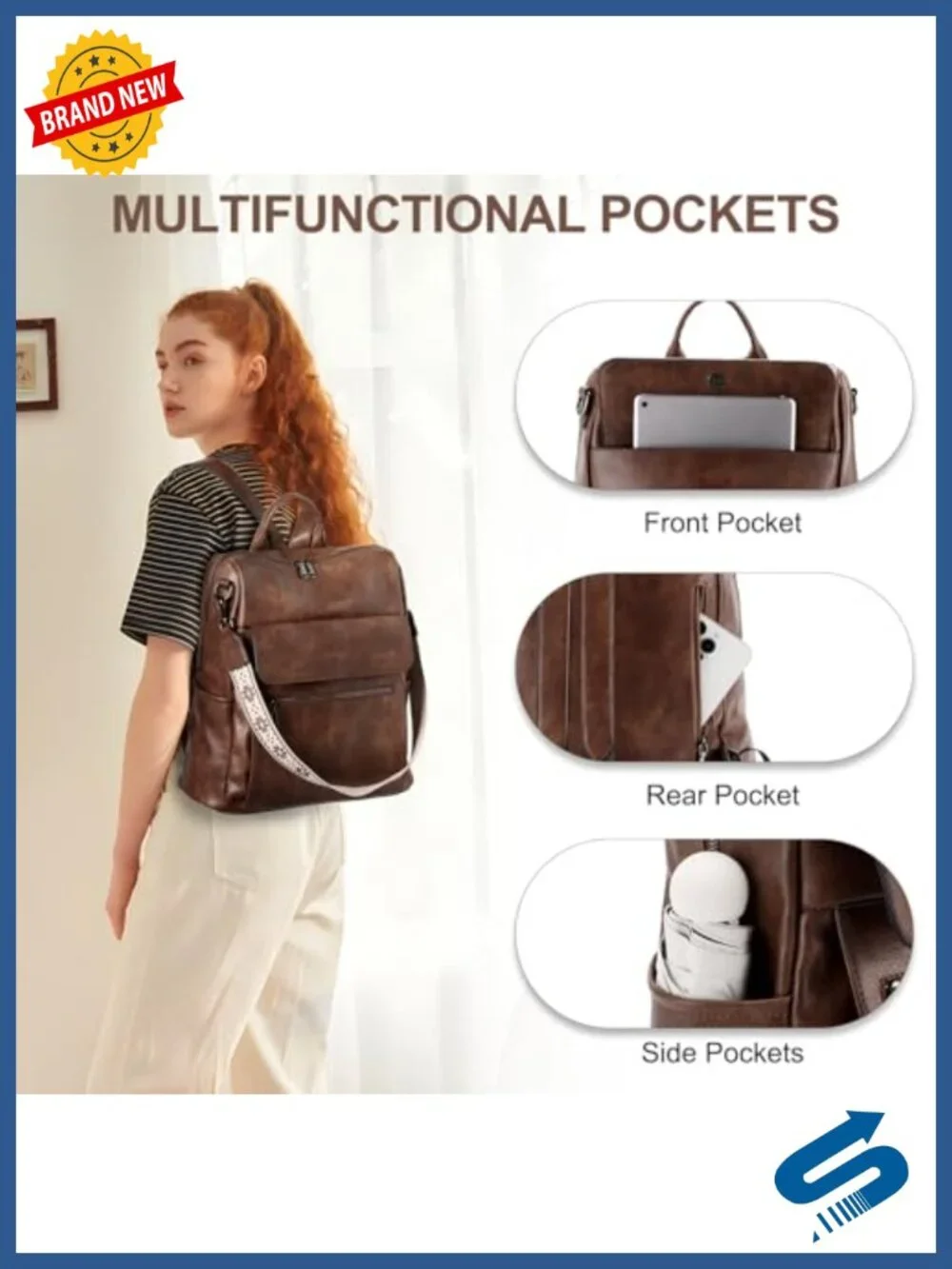 Vegan Leather Backpack Purse with Wallet Pouch Set for Women, Convertible